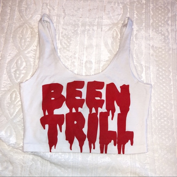 Been Trill Tops - Been Trill White & Red Crop Tank Top Scoop Neck